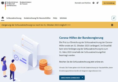 Screenshot Corona Schlussabrechnungen